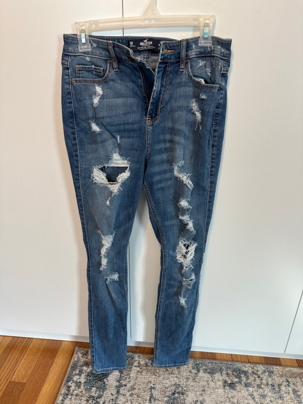 Hollister Women's Distressed Skinny Jeans - Dark Blue Wash